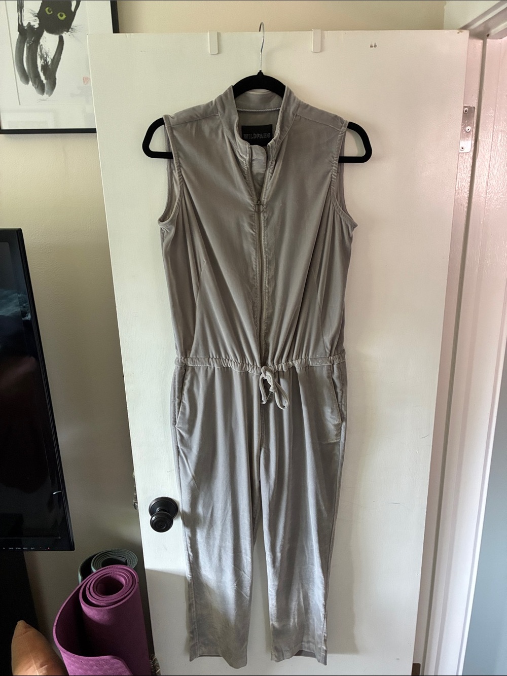 Wildfang Sleeveless Utility Jumpsuit in Light Gray